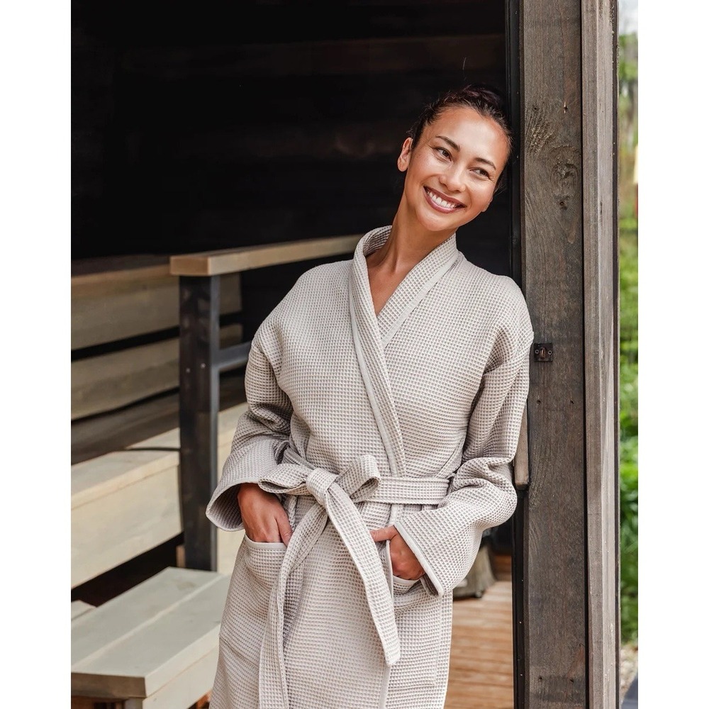 Badesofa Luxury Spa Robe Waffle Knit M Unisex Beige Size 2 Luxury Sauna‎ EUC